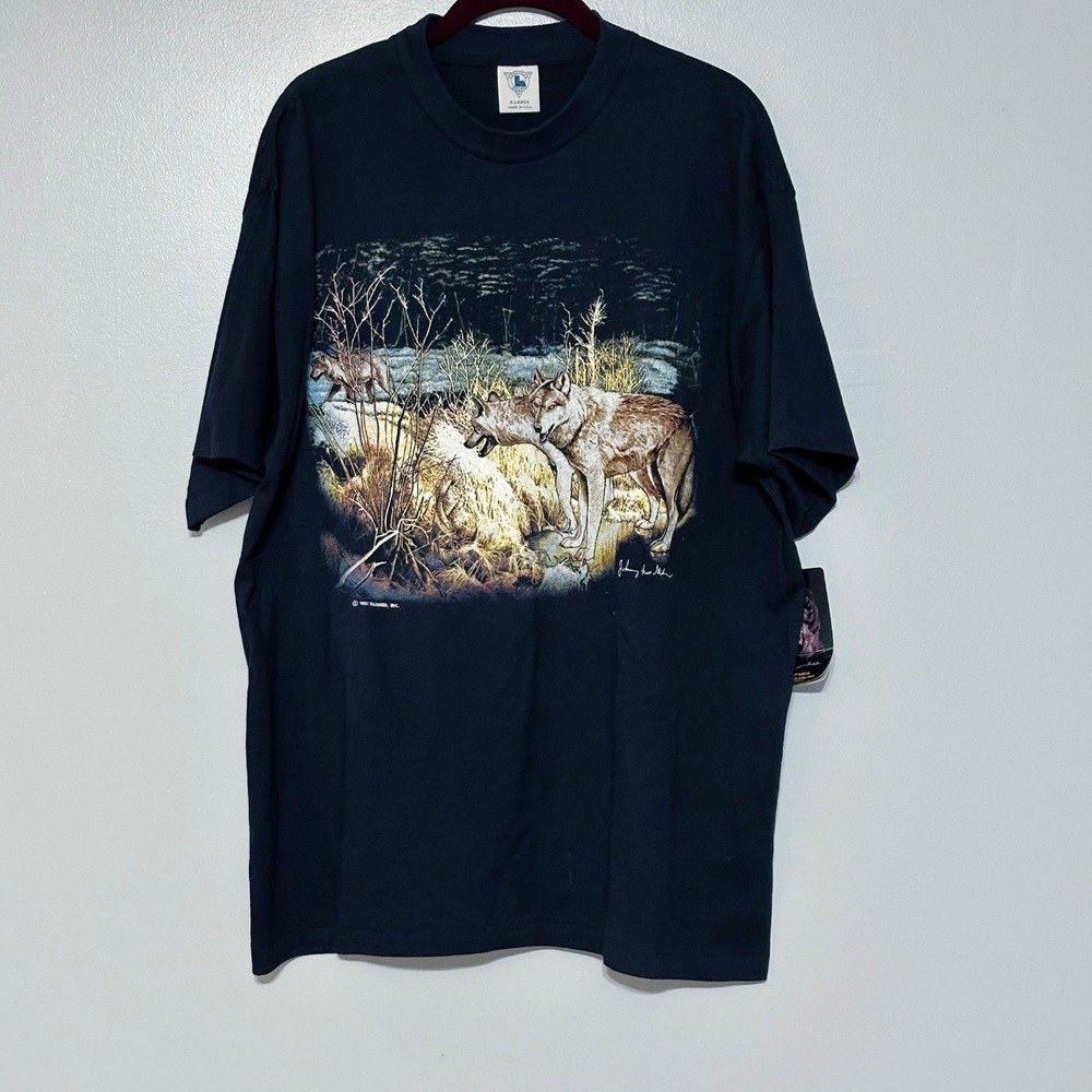 New‎ Vintage 90's Holoubek American Indian Whispering Weeds Wolf Graphic Tee XL